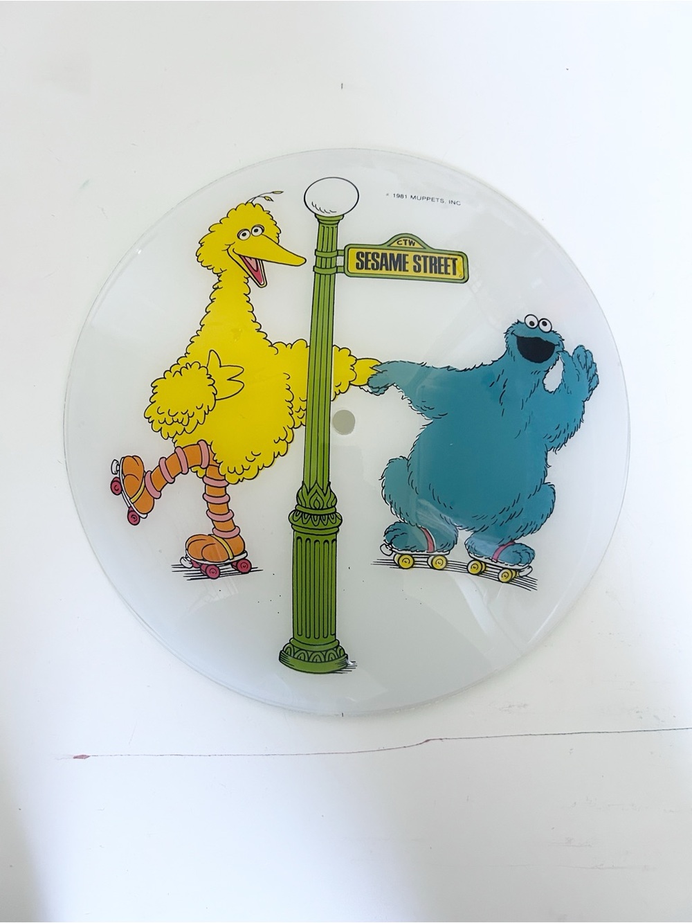 Vintage Sesame Street Glass Light Fixture Big Bird & Cookie Monster 1981